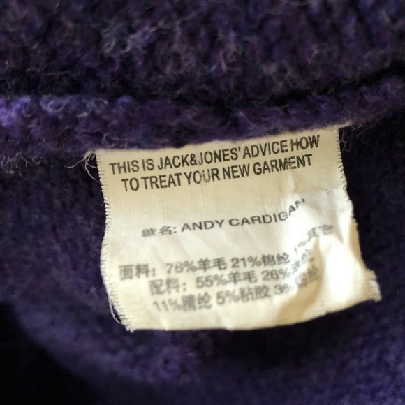 JACK AND JONES purple zip front Andy Cardigan with black accents, size 180/100A. - Picture 12 of 12